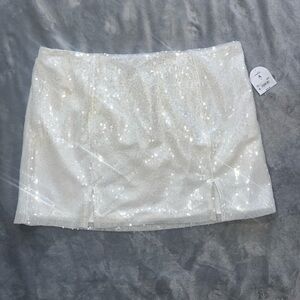White Sequin Mini Skirt